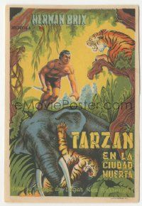 8s495 NEW ADVENTURES OF TARZAN Spanish herald R40s art of Bruce Bennett & elephant fighting tiger!