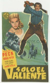 8s521 ONLY THE VALIANT die-cut Spanish herald '51 MCP art of Gregory Peck & sexy Barbara Payton