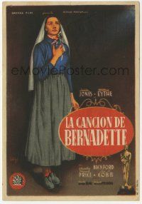 8s622 SONG OF BERNADETTE Spanish herald '45 artwork of angelic Jennifer Jones by Soligo!