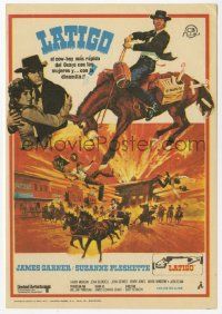 8s648 SUPPORT YOUR LOCAL GUNFIGHTER Spanish herald '71 wacky cowboy James Garner on donkey, Latigo!