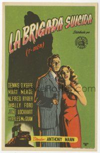 8s683 T-MEN Spanish herald '47 Anthony Mann film noir, Frexe art of Dennis O'Keefe & Mary Meade!