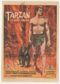8s653 TARZAN & THE LOST SAFARI Spanish herald '57 different Carlos Escobar art of Gordon Scott & Cheeta!