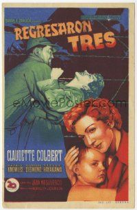 8s674 THREE CAME HOME Spanish herald '50 art of Claudette Colbert manhandled & with her child!