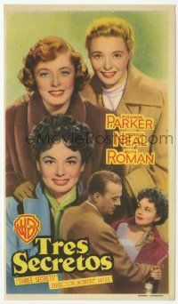 8s677 THREE SECRETS Spanish herald '51 Eleanor Parker, Patricia Neal, Ruth Roman, different image!