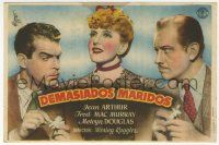 8s691 TOO MANY HUSBANDS Spanish herald '40 Jean Arthur between Fred MacMurray & Melvyn Douglas!