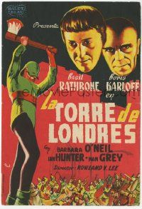8s696 TOWER OF LONDON Spanish herald '44 MCP art of executioner Boris Karloff, Basil Rathbone!
