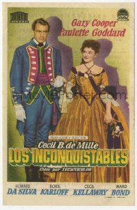 8s705 UNCONQUERED Spanish herald '51 different image of Gary Cooper & Paulette Goddard!