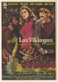 8s715 VIKINGS Spanish herald '58 different MCP art of Kirk Douglas, Tony Curtis & Janet Leigh!