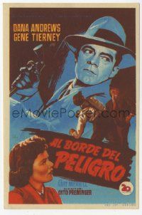 8s728 WHERE THE SIDEWALK ENDS Spanish herald '51 Soligo art of Dana Andrews & Gene Tierney, noir!
