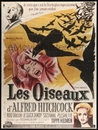 8t621 BIRDS CinePoster REPRO French 1p R83 different Grinsson art with Tandy, Hedren & Hitchcock!