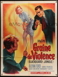8t626 BLACKBOARD JUNGLE French 1p '55 Richard Brooks classic, great different art by Roger Soubie!