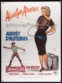 8t647 BUS STOP French 1p R80s great art of Don Murray roping sexy Marilyn Monroe by Geleng!