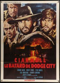 8t661 CHUCK MOLL French 1p '71 Gasparri art of Leonard Mann & Woody Strode in spaghetti western!