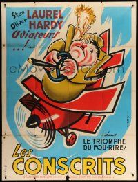 8t713 FLYING DEUCES French 1p R50s Seguin cartoon art of Stan Laurel & Oliver Hardy in plane!