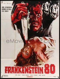 8t722 FRANKENSTEIN '80 French 1p '74 Belinsky art of huge knife looming over sexy naked woman!