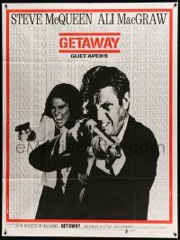 8t734 GETAWAY French 1p '73 cool image of Steve McQueen & Ali McGraw with guns, Sam Peckinpah!