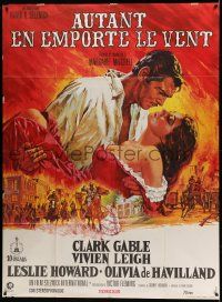 8t744 GONE WITH THE WIND French 1p R70s Howard Terpning art of Gable & Leigh over burning Atlanta!