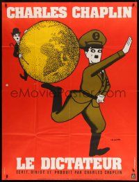8t750 GREAT DICTATOR French 1p R73 Leo Kouper art of Charlie Chaplin, wacky WWII comedy!