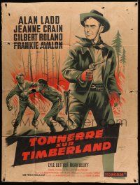 8t756 GUNS OF THE TIMBERLAND French 1p '65 cool art of cowboy Alan Ladd with gun by P. Marty!