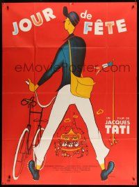 8t779 JOUR DE FETE French 1p R70s great art of postman Jacques Tati with bicycle by Rene Peron!