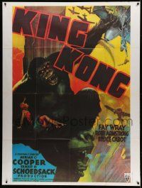 8t785 KING KONG French 1p R70s art of ape with Fay Wray on Empire State from 1938 re-release!