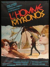 8t808 L'HOMME DE MYKONOS French 1p '66 Rene Gainville, art of Anne Vernon & top cast members!