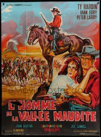 8t825 MAN OF THE CURSED VALLEY French 1p '65 Belinsky art of cowboy Ty Hardin & Native Americans!