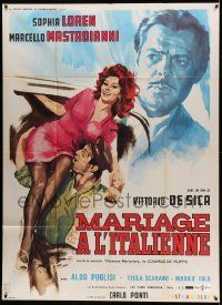 8t828 MARRIAGE ITALIAN STYLE art style French 1p '64 Crovato art, de Sica, Sophia Loren, Mastroianni
