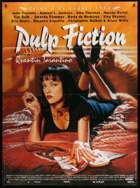 8t880 PULP FICTION French 1p '94 Quentin Tarantino, best close up of sexy Uma Thurman on bed!