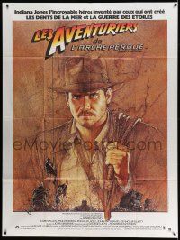 8t884 RAIDERS OF THE LOST ARK French 1p '81 art of adventurer Harrison Ford by Richard Amsel!