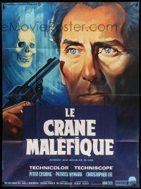 8t915 SKULL French 1p '65 different Roger Soubie art of Peter Cushing, creepy skull & gun!