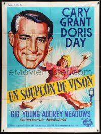 8t949 THAT TOUCH OF MINK French 1p '62 great different artwork of Cary Grant & drunk Doris Day!