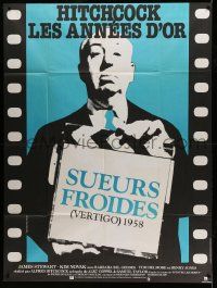 8t976 VERTIGO French 1p R83 great full-length image of Alfred Hitchcock holding clapboard!