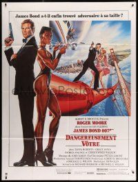 8t977 VIEW TO A KILL French 1p '85 art of Roger Moore as James Bond & Grace Jones by Daniel Goozee