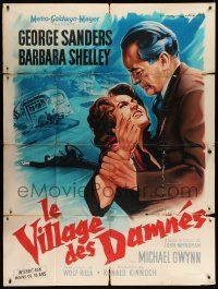 8t980 VILLAGE OF THE DAMNED French 1p '60 art of Sanders & Shelley, but no kids, by Roger Soubie!