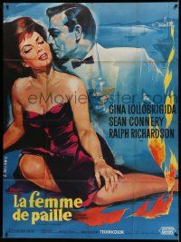 8t992 WOMAN OF STRAW French 1p '64 art of Sean Connery & super sexy Gina Lollbrigida by Allard!