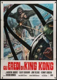 8t411 DESTROY ALL MONSTERS Italian 1p R77 different art of King Kong seen from airplane cockpit!