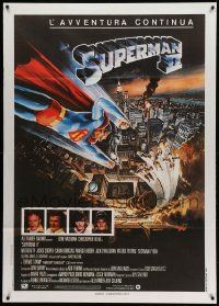 8t464 SUPERMAN II Italian 1p '81 Christopher Reeve, Terence Stamp, Goozee art over New York City!