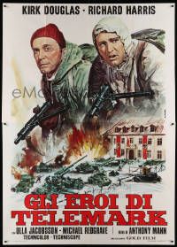 8t523 HEROES OF TELEMARK Italian 2p R72 different art of Kirk Douglas & Richard Harris over Nazis!
