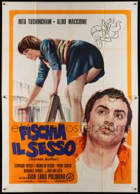 8t526 INSTANT COFFEE Italian 2p '74 Fischia il Sesso, art of Aldo Maccione & Rita Tushingham!