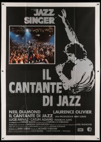 8t528 JAZZ SINGER Italian 2p '81 artwork of Neil Diamond singing into microphone, re-make!