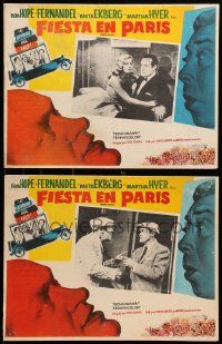 8t295 PARIS HOLIDAY 2 Mexican LCs '58 great images of Bob Hope with Fernandel & sexy Anita Ekberg!
