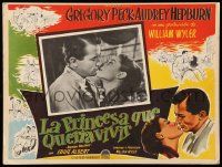 8t366 ROMAN HOLIDAY Mexican LC '53 Audrey Hepburn & Gregory Peck about to kiss in inset AND border!