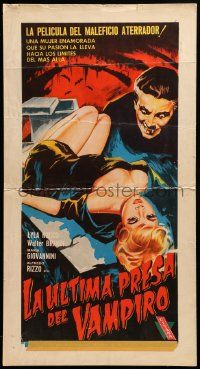 8t243 PLAYGIRLS & THE VAMPIRE 14x26 Mexican WC '63 great art of vampire about to feed on sexy girl!