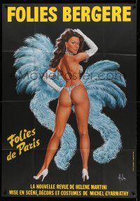 8t714 FOLIES BERGERE 39x57 French stage poster '77 back view Aslan art of sexy showgirl!