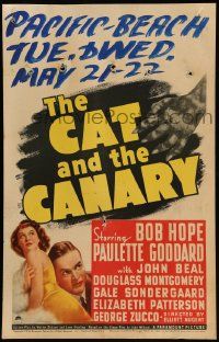 8t097 CAT & THE CANARY WC '39 monster hand threatening Bob Hope & sexy Paulette Goddard!