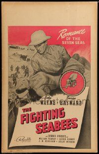 8t119 FIGHTING SEABEES WC '44 art of Navy man John Wayne carrying pretty Susan Hayward in WWII!