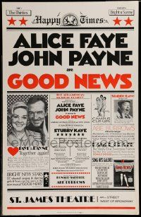 8t046 GOOD NEWS stage play WC '74 Alice Faye, John Payne, cool newspaper design!