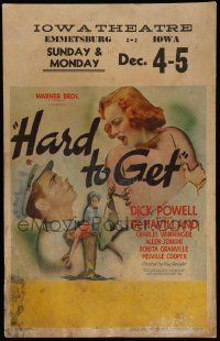 8t132 HARD TO GET WC '38 Dick Powell, Olivia de Havilland, cool different artwork!