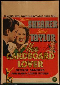 8t133 HER CARDBOARD LOVER WC '42 c/u of Norma Shearer & Robert Taylor + cute Cupid art, rare!